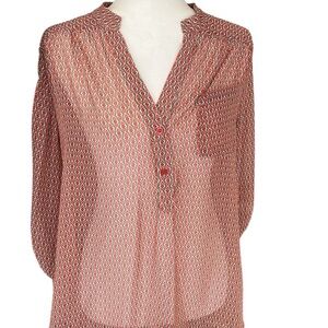 Pleione Geometric Red and White Blouse Size Large
